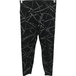 Zyia 7/8 Metallic Foil Abstract Black Silver Leggings Size 6-8 High Rise Waisted